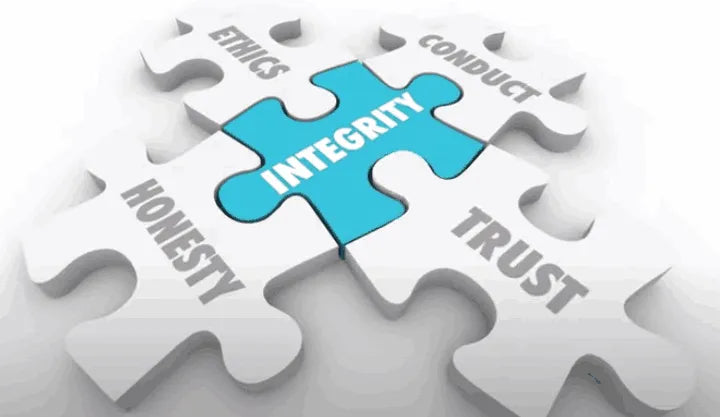 Jigsaw puzzle piece with 'Integrity' on a white background