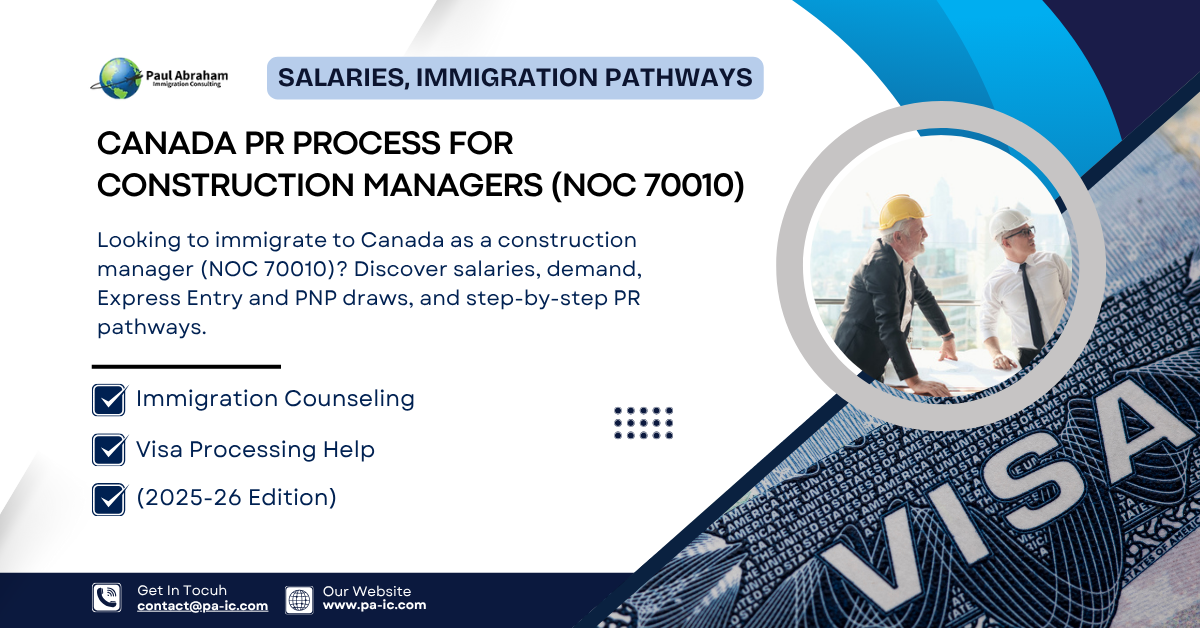Canada PR Process for Construction Managers (NOC 70010): Salaries, Immigration Pathways