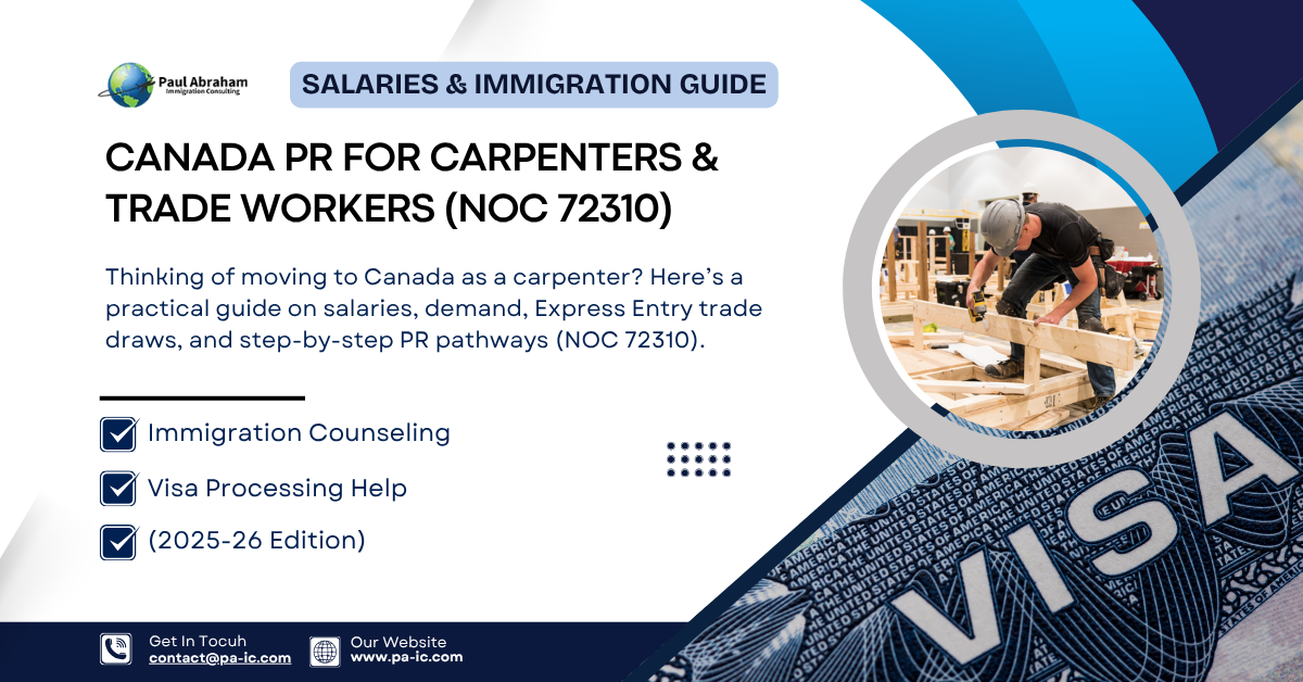 Canada PR for Carpenters & Trade Workers (NOC 72310) – Salaries & Immigration Guide