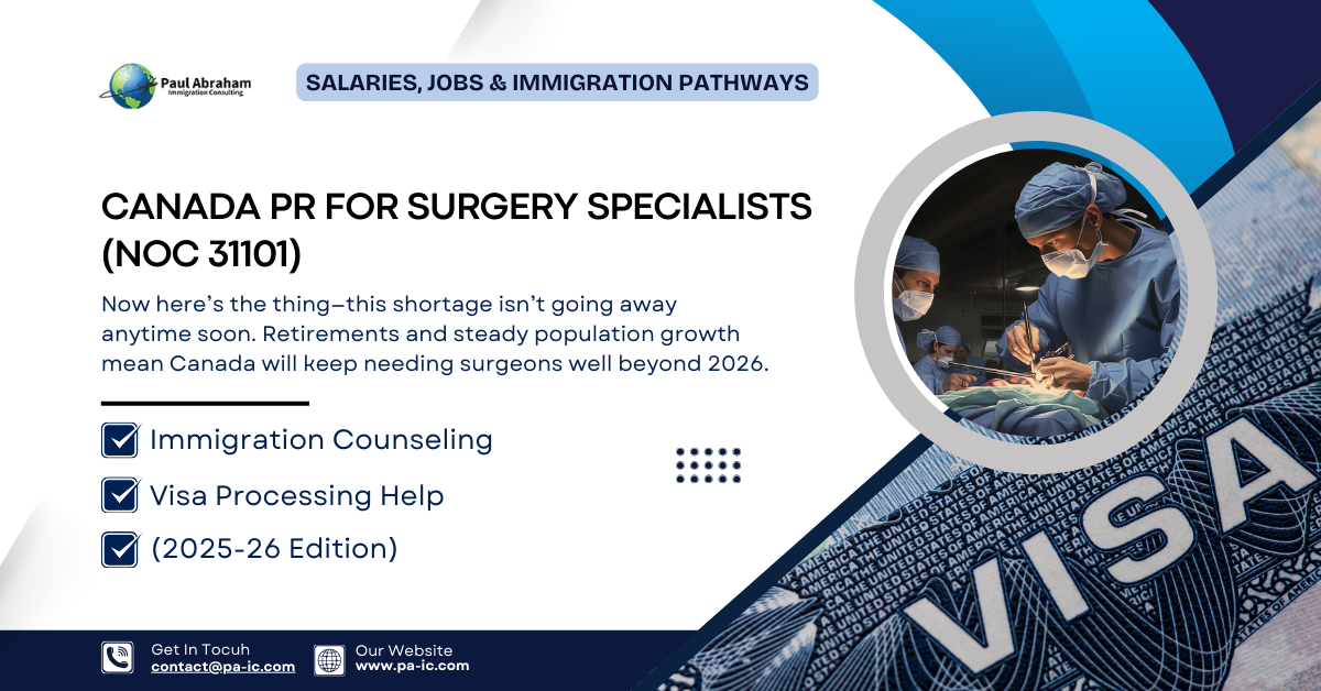 Canada PR for Surgery Specialists (NOC 31101): Salaries, Jobs & Immigration Pathways