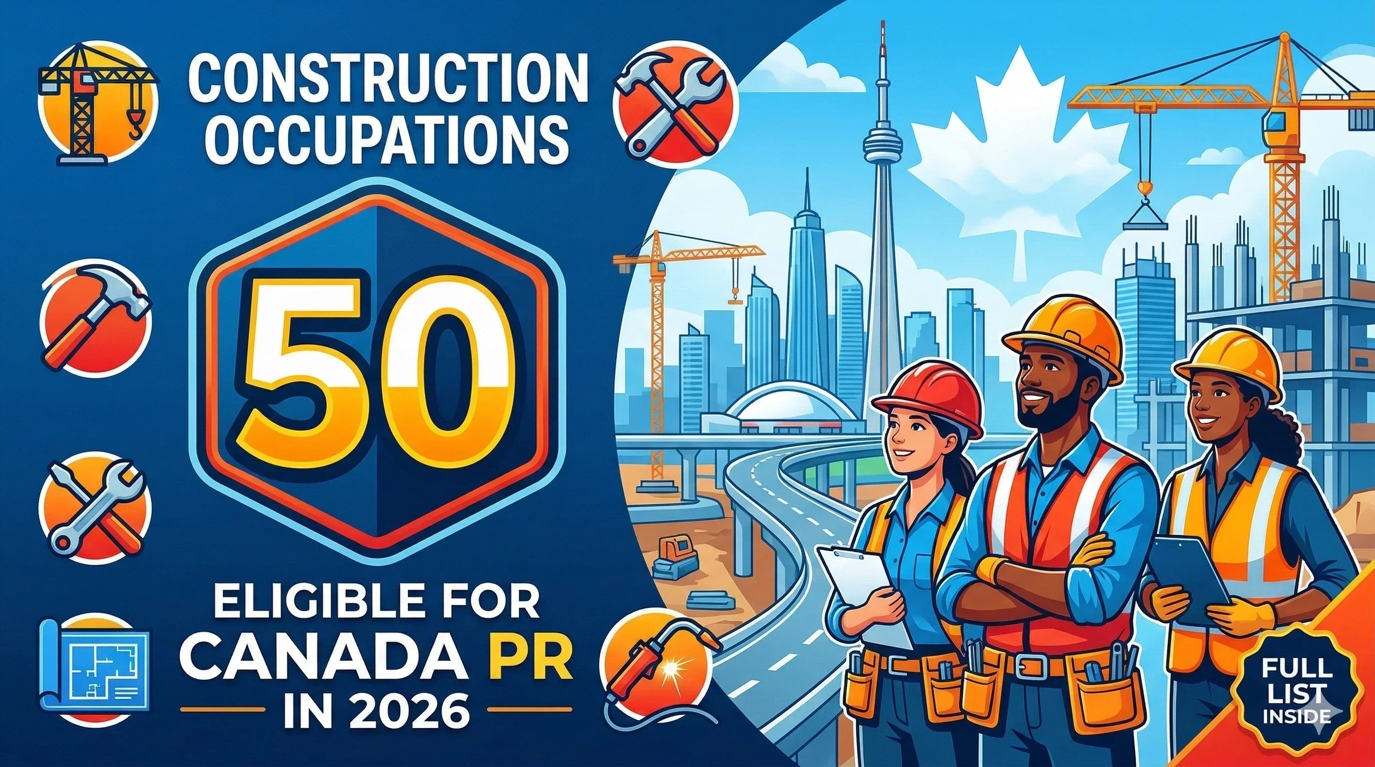 50 Construction Occupations in Canada Eligible for PR in 2026 | Complete NOC List